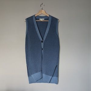 Simply Noelle blue v-neck sweater vest long cardigan, XS (size 4-6)